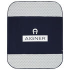 Baby Boys Navy Blue & White Logo Blanket, 2, hi-res